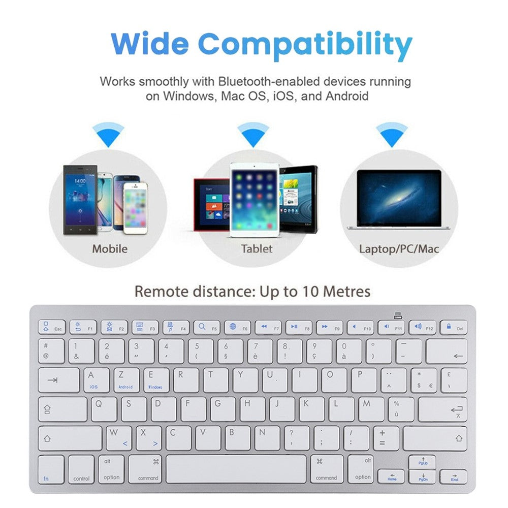 Ultra-Slim Wireless Bluetooth-compatible Keyboard (French Language) for Android Windows iOS