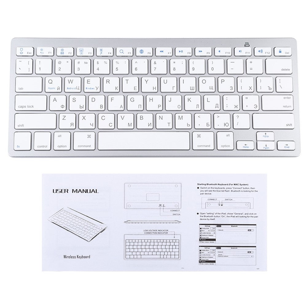 Ultra-Slim Wireless Bluetooth-compatible Keyboard (Russian Language) for Android Windows iOS