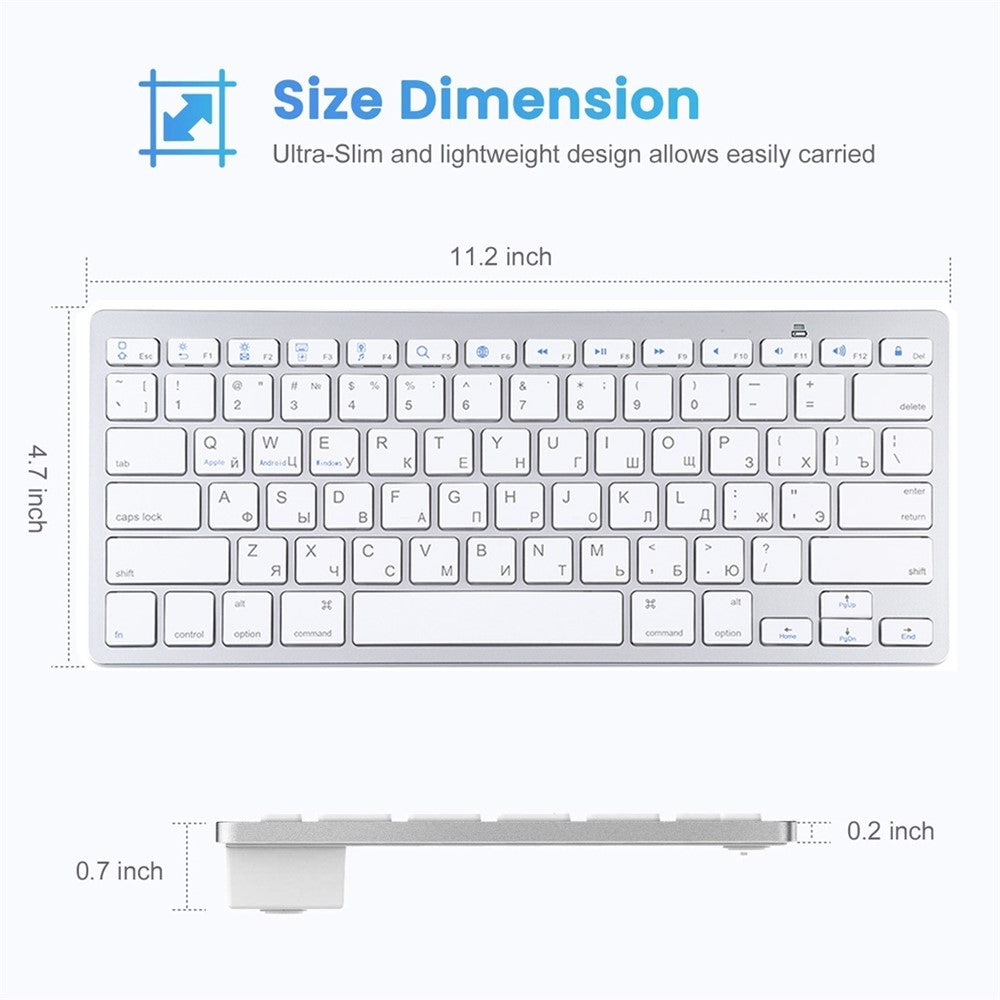 Ultra-Slim Wireless Bluetooth-compatible Keyboard (Russian Language) for Android Windows iOS