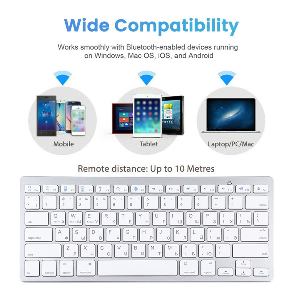 Ultra-Slim Wireless Bluetooth-compatible Keyboard (Russian Language) for Android Windows iOS