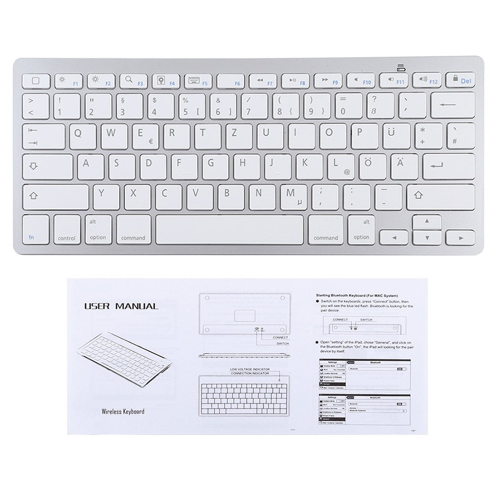 Ultra-Slim 78 Keys Wireless German Language Bluetooth-Compatible Keyboard for Android Windows iOS