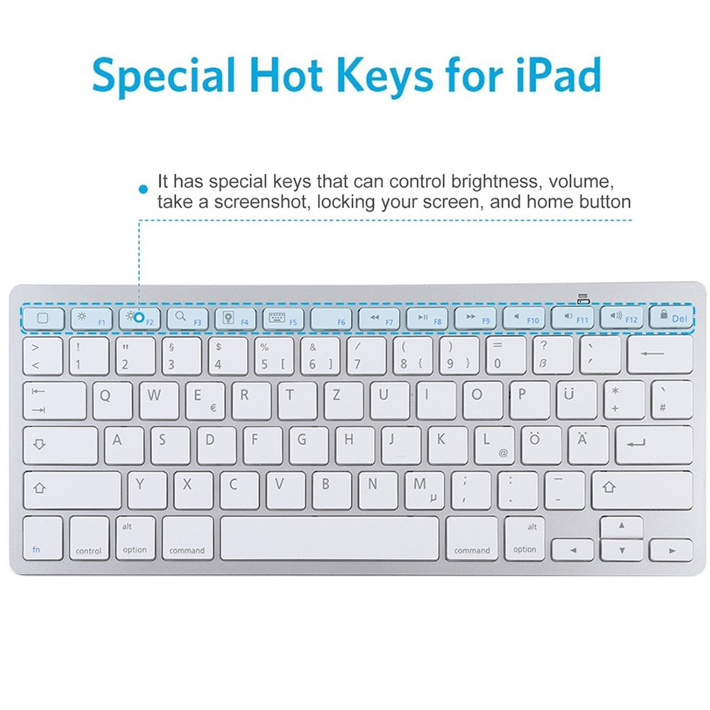 Ultra-Slim 78 Keys Wireless German Language Bluetooth-Compatible Keyboard for Android Windows iOS