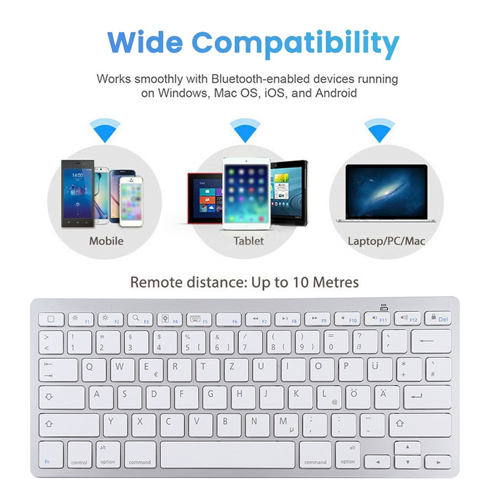 Ultra-Slim 78 Keys Wireless German Language Bluetooth-Compatible Keyboard for Android Windows iOS