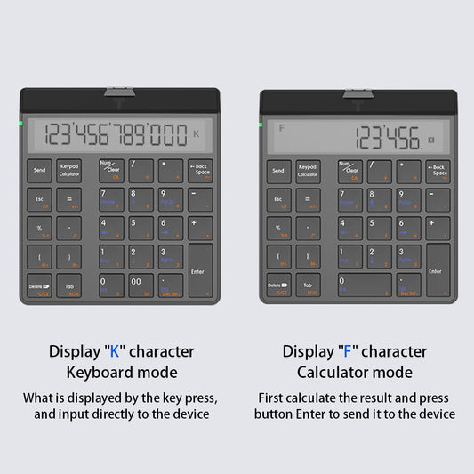 SUNREED KC9001S Wireless Numeric Keypad 12-Digit LCD Display 28-Keys Financial Accounting Rechargeable Number Keyboard for Laptop Desktop PC