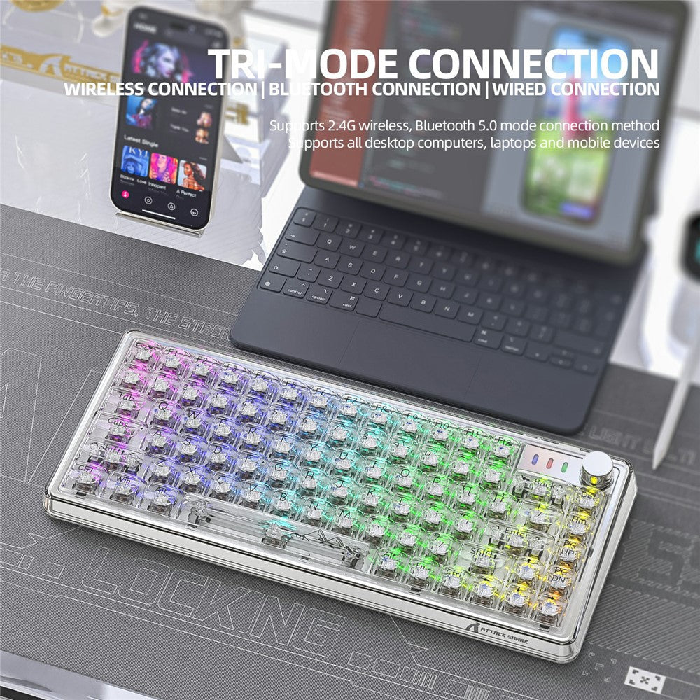 ATTACK SHARK K75 RGB Wireless Hot-swappable Mechanical Keyboard Three Mode Bluetooth-compatible Transparent Keyboard