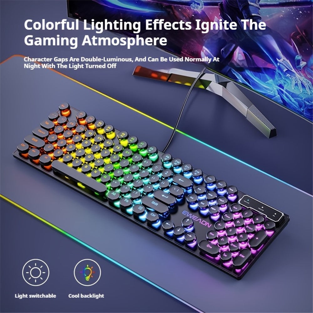 EWEADN GX30 Retro Punk Computer Laptop Keyboard USB Wired Backlit Gaming Keyboard