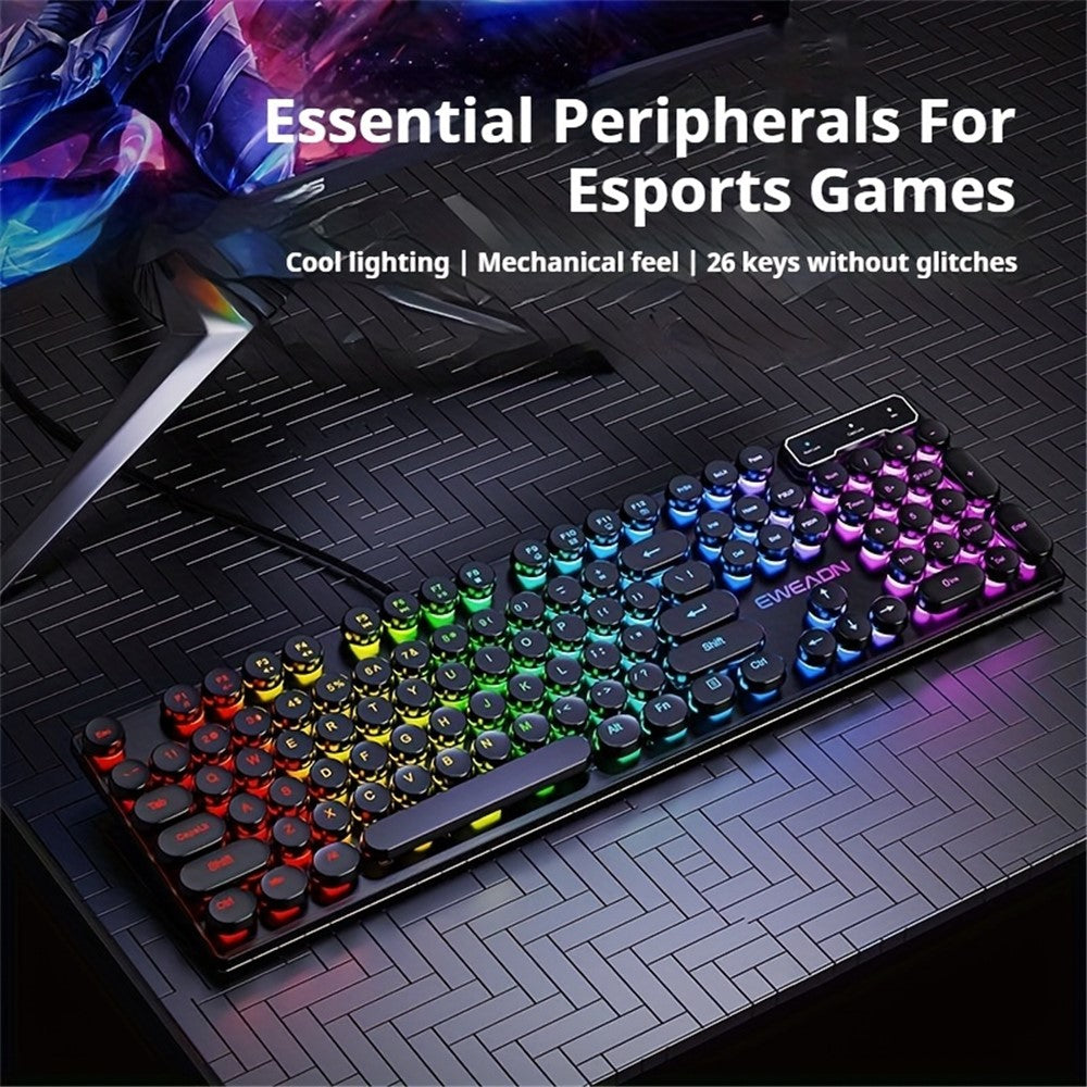 EWEADN GX30 Retro Punk Computer Laptop Keyboard USB Wired Backlit Gaming Keyboard