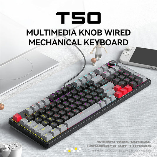 T-WOLF T50 Mechanical Keyboard with RGB Backlit 96 + 1 Keys USB Wired Keyboard  for PC Gaming