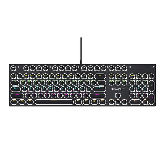T-WOLF T75 Electroplated Punk 104 Keys Mechanical Gaming Keyboard with RGB Backlit USB Wired Keyboard