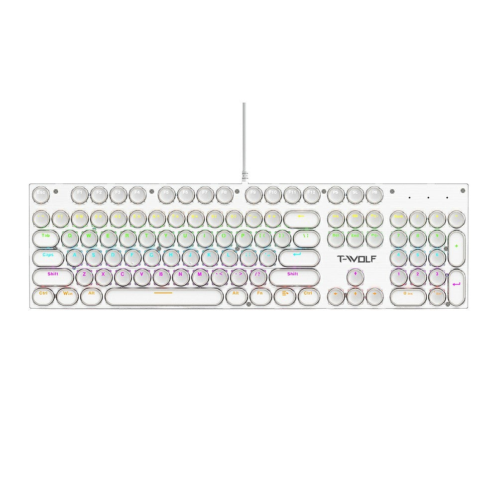T-WOLF T75 Electroplated Punk 104 Keys Mechanical Gaming Keyboard with RGB Backlit USB Wired Keyboard