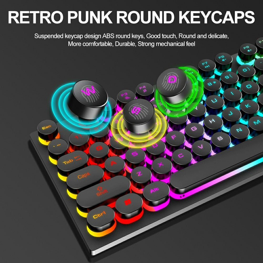 T-WOLF TF270 Retro Punk 104 Keys Mechanical Gaming Wired Keyboard and Mouse Combo Set with Colorful Backlight