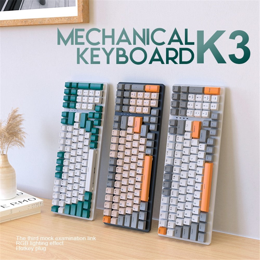 FREE WOLF K3 Mechanical Keyboard 100-Key Gaming Keyboard with Colorful Light Effects for Office Home Computers Laptops