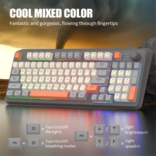 XUNFOX K82 94 Keys Gaming Wired Keyboard Mixed Color Backlit USB Keyboard with Kickstand