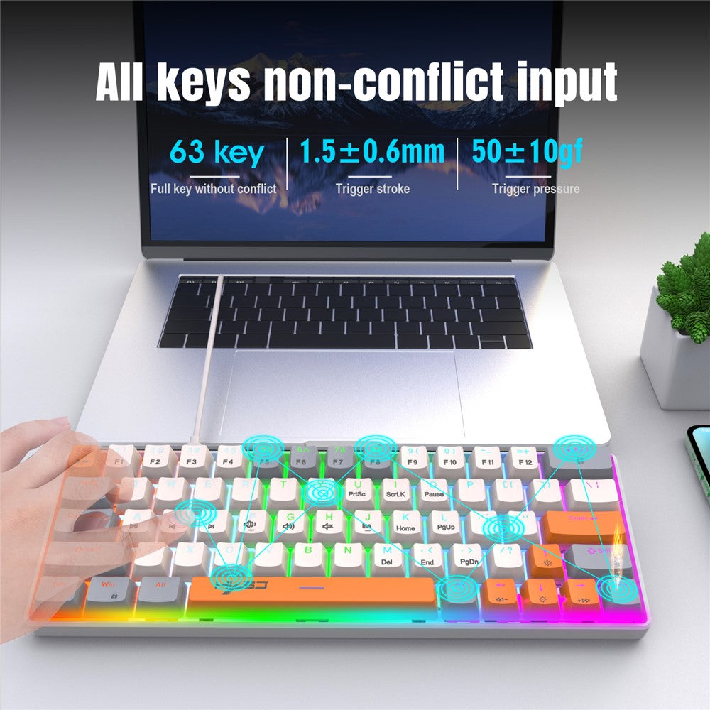 HXSJ V500 Mechanical Wired Keyboard 63 Keys Gaming Keyboard with Backlight Effect