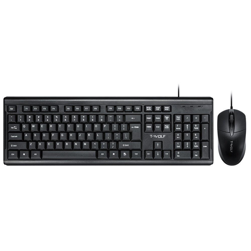 T-WOLF TF500 USB Wired Keyboard Mouse Set 104 Keys Keyboard for Computer PC Laptop