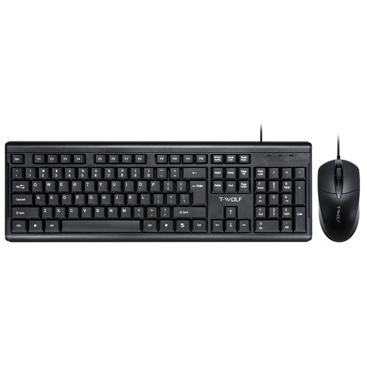 T-WOLF TF500 USB Wired Keyboard Mouse Set 104 Keys Keyboard for Computer PC Laptop