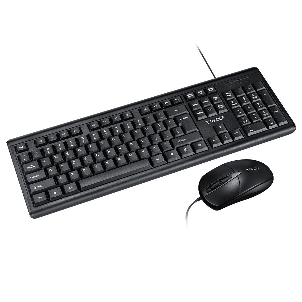 T-WOLF TF500 USB Wired Keyboard Mouse Set 104 Keys Keyboard for Computer PC Laptop