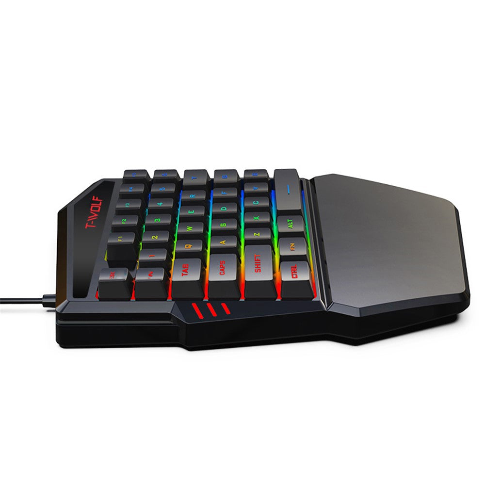 T-WOLF T19 One-Handed 35 Keys Gaming Keyboard with Ergonomic Wrist Rest Support