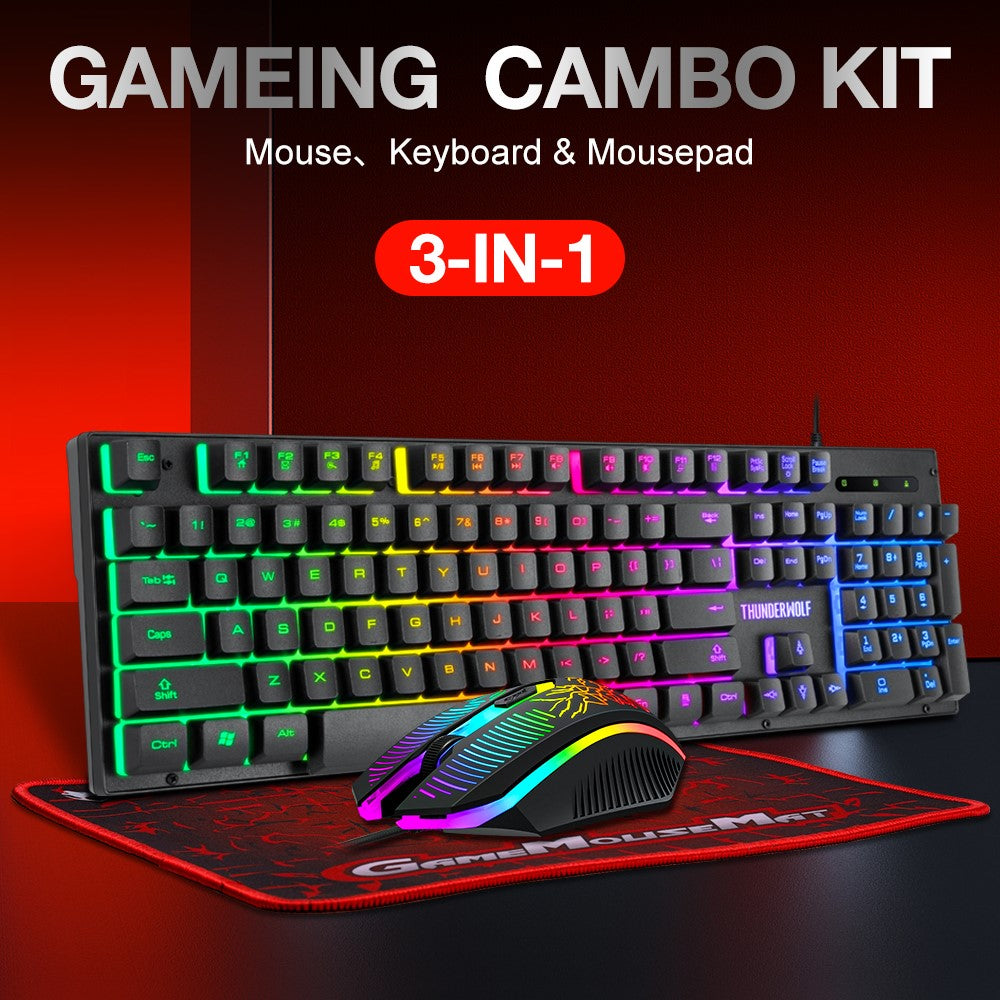 T-WOLF T31 Wired 104 Keys Backlit Gaming Keyboard + Mouse + Anti-Slip Mouse Pad Combo