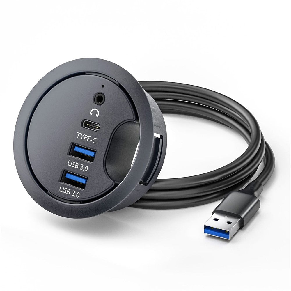 U3-095-HUB05 USB 3.0 Hub 2xUSB3.0 + 3.5mm + Type-C 60mm Desk Grommet Splitter Dock Station