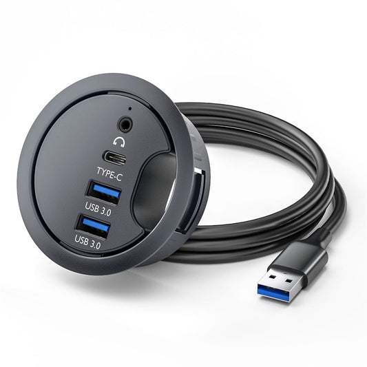 U3-095-HUB05 USB 3.0 Hub 2xUSB3.0 + 3.5mm + Type-C 60mm Desk Grommet Splitter Dock Station