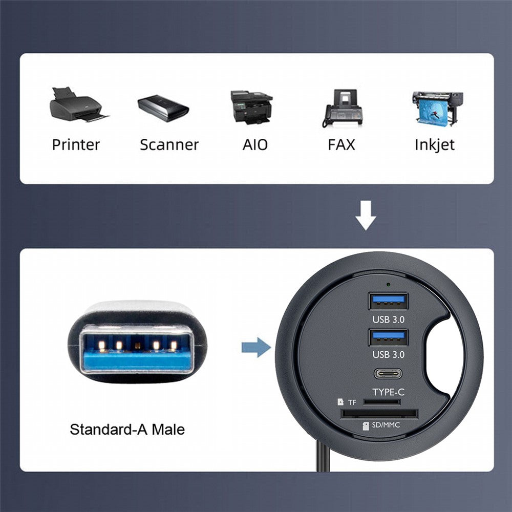 U3-095-HUB04 Desktop USB Hub to 2xCard Reader+USB-C+2xUSB 3.0+Headphone Jack Splitter Dock Station