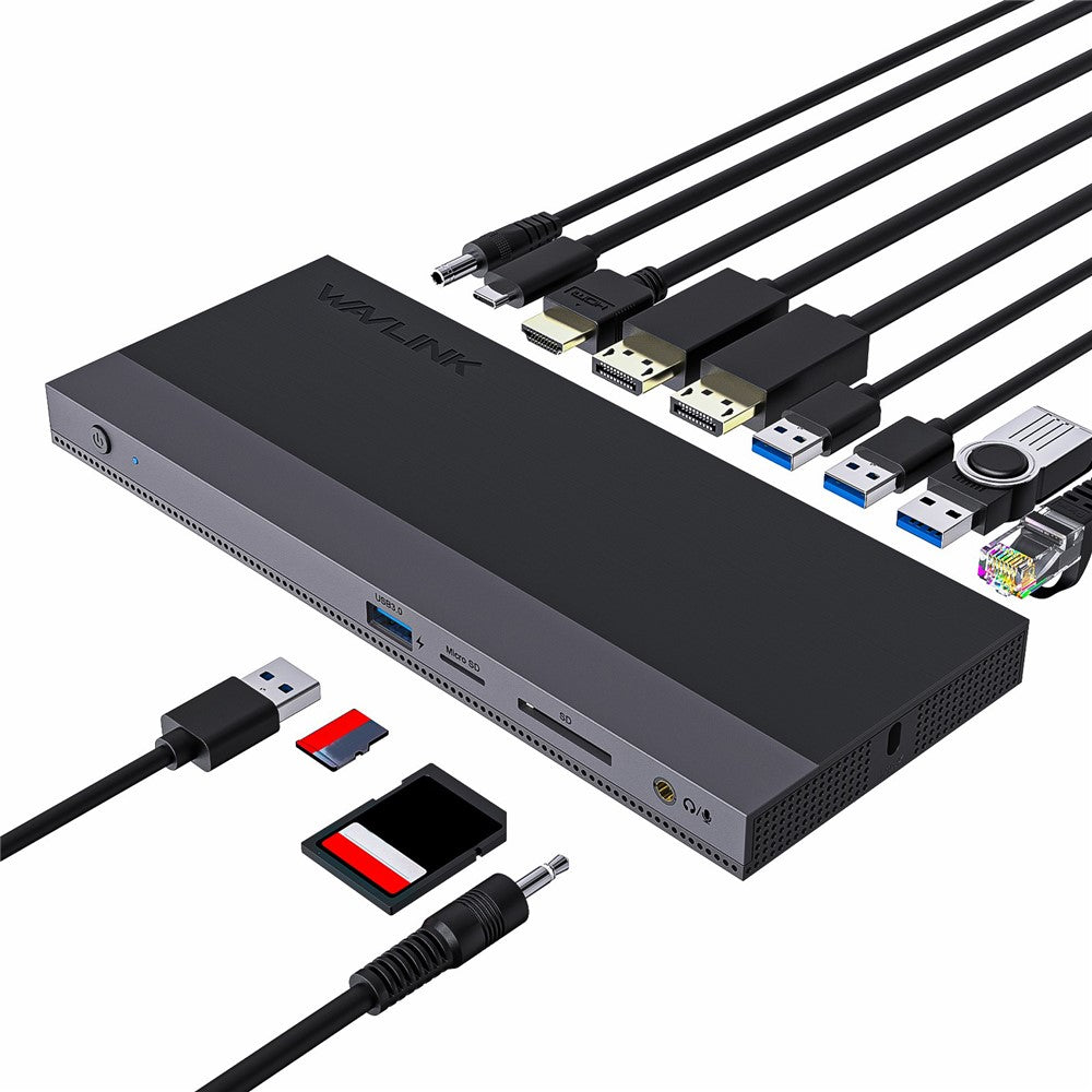 WAVLINK UMD01R Pro 13-in-1 Laptop Docking Station 2x DisplayPort and HD 4x USB 3.0 SD / TF Card Reader