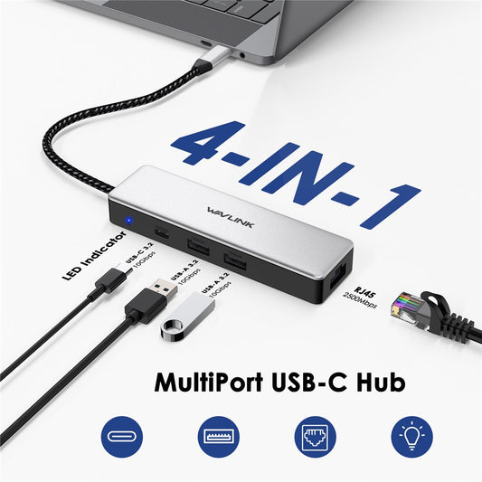 WAVLINK UH3032G 3-port USB C Hub with RJ45 Gigabit Ethernet Adapter for MacBook Pro / Chromebook