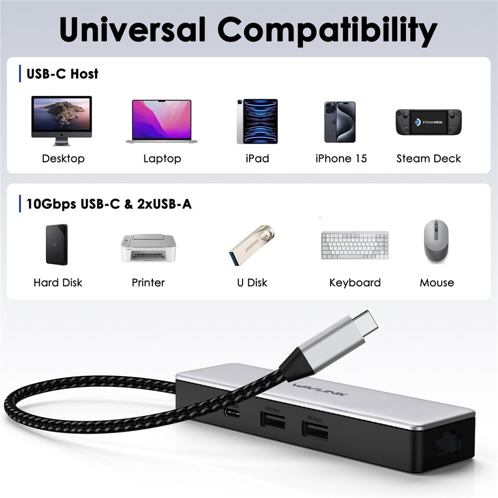 WAVLINK UH3032G 3-port USB C Hub with RJ45 Gigabit Ethernet Adapter for MacBook Pro / Chromebook