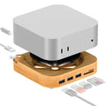 AJM4-FH For Mac Mini M4  /  M4 Pro Wooden Expansion Dock USB 3.0 Hub TF / SD Card Reader Anti-Dust Stand