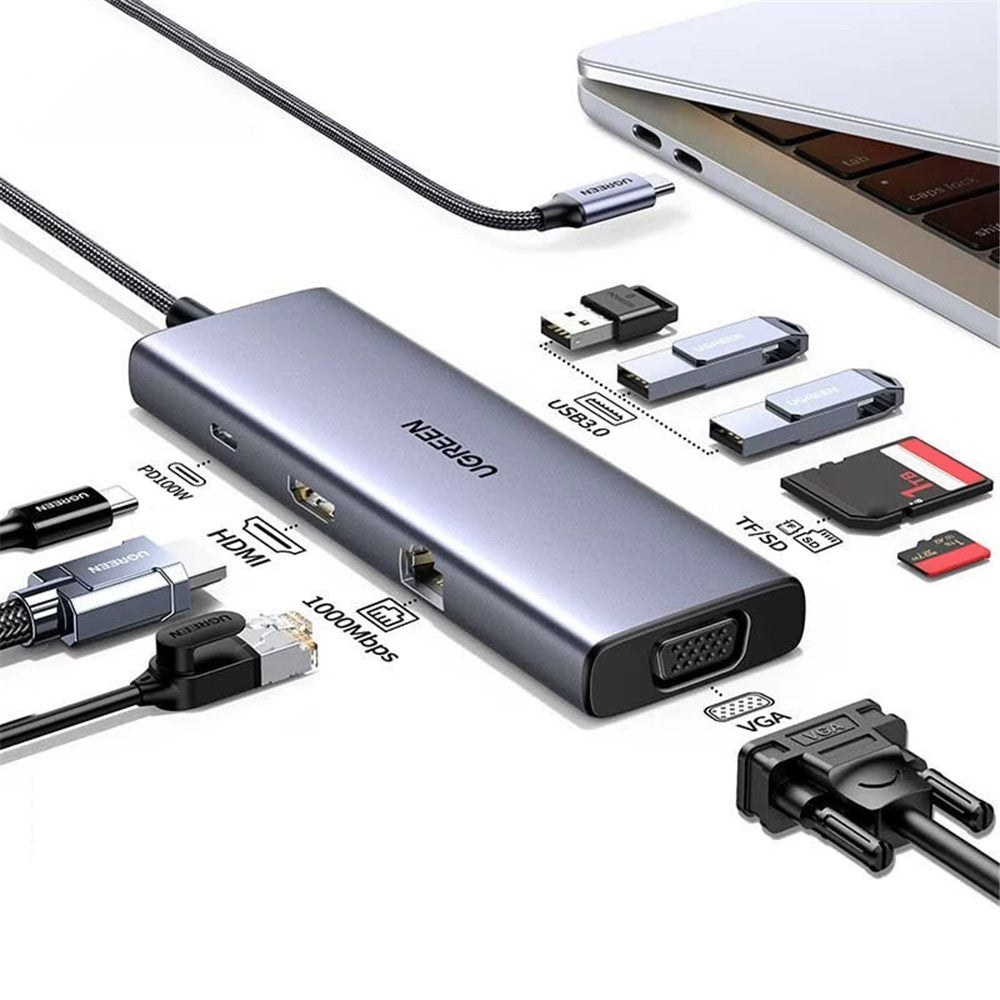 UGREEN 15600 9 in 1 USB-C Hub HD VGA USB-A Ethernet SD / TF PD Docking Station Adapter