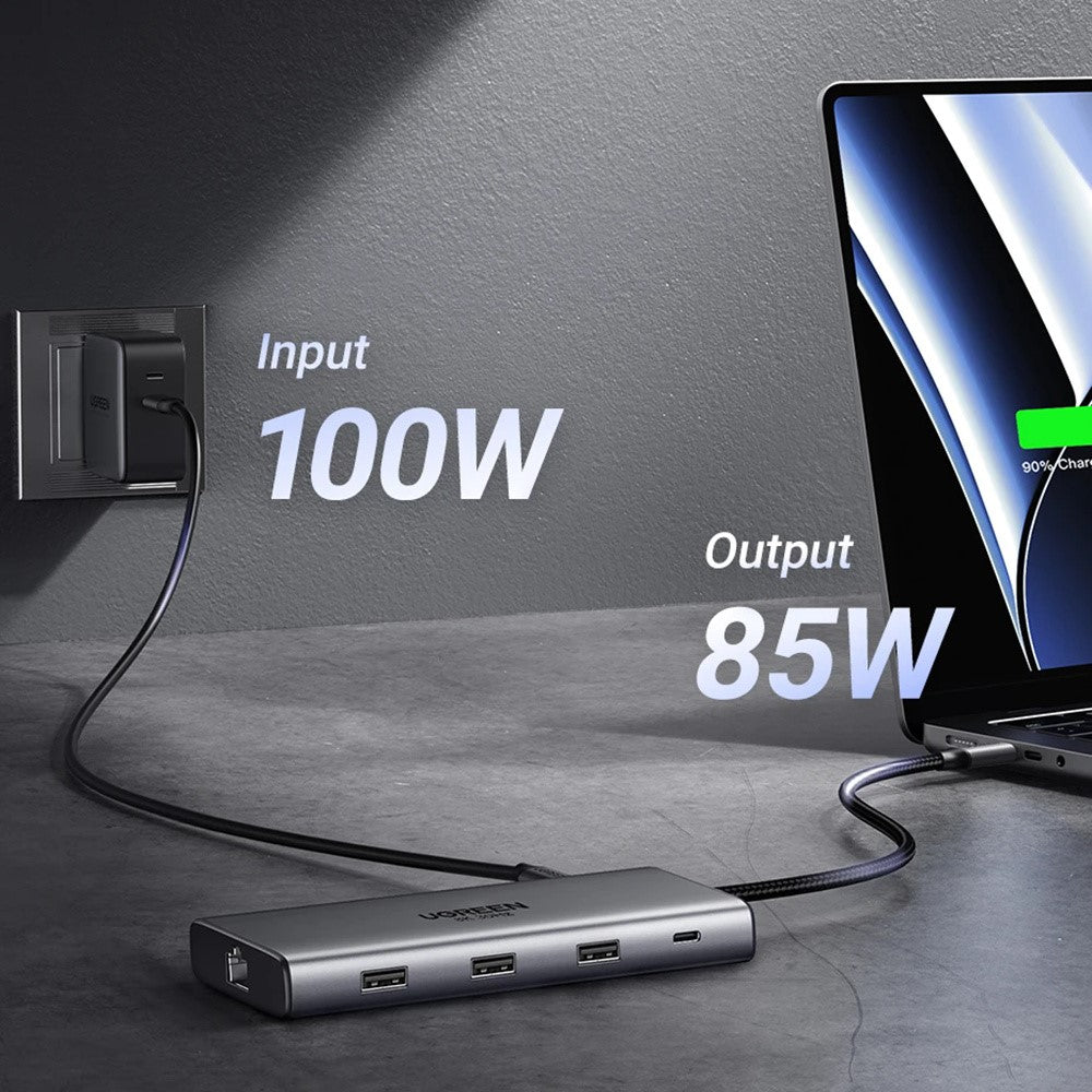 UGREEN 15534 USB-C Hub 8K / 4K HD RJ45 USB 3.0 PD 100W 10 in 1 Aluminum Alloy Adapter