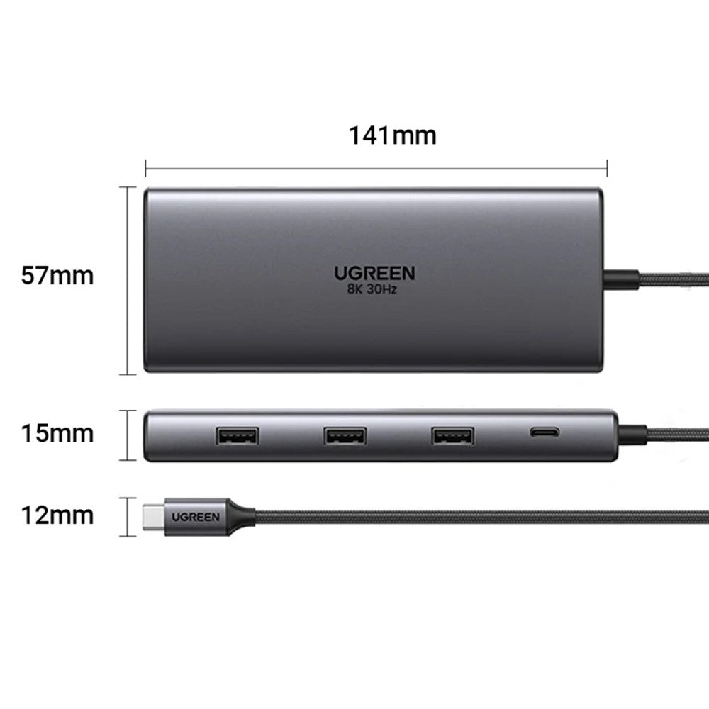 UGREEN 15534 USB-C Hub 8K / 4K HD RJ45 USB 3.0 PD 100W 10 in 1 Aluminum Alloy Adapter