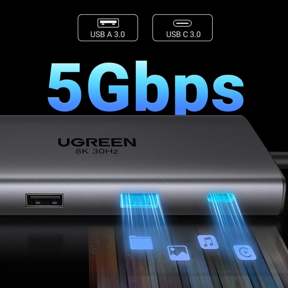 UGREEN 15534 USB-C Hub 8K / 4K HD RJ45 USB 3.0 PD 100W 10 in 1 Aluminum Alloy Adapter
