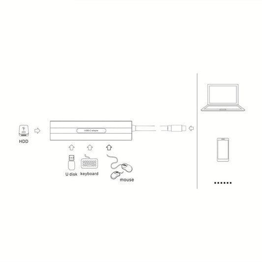 V200A 4-in-1 Aluminum Alloy Type C USB C Hub Adapter to USB 2.0 USB 3.0 Ports for Laptop PC Computer
