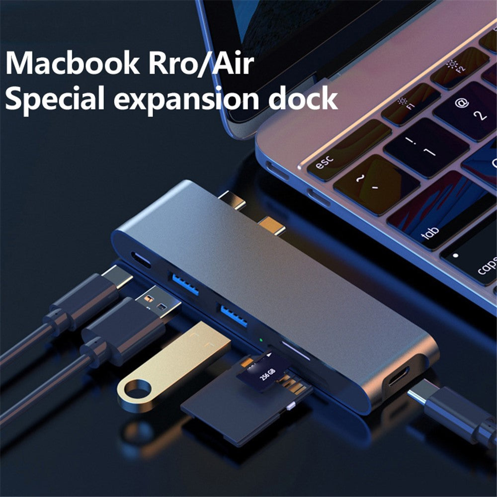 6-In-1 Multiport Adapter USB-C Hub to USB 3.0 + 40Gbps Thunderbolt Type-C + 2xCard Reader Slots + USB + Type-C Fast Charging for MacBook Pro Air