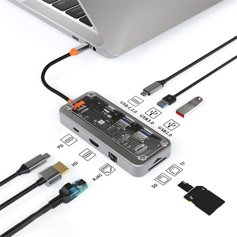 SW8V 8 in 1 Type-C Docking Station Portable USB Hub Adapter USB-C to USB3.0 / USB2.0 / Type-C2.0 / 100M Ethernet
