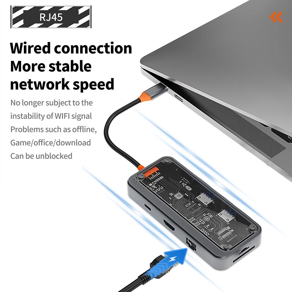 SW8V 8 in 1 Type-C Docking Station Portable USB Hub Adapter USB-C to USB3.0 / USB2.0 / Type-C2.0 / 100M Ethernet