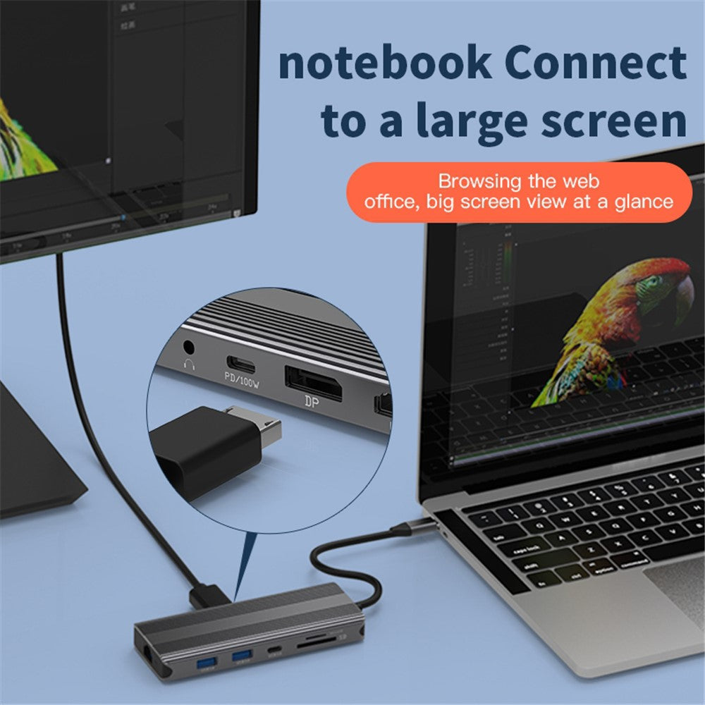 BLUEENDLESS HP105 Type-C Laptop Docking Station 10-in-1 Splitter Multiport USB 3.0 Extension Hub