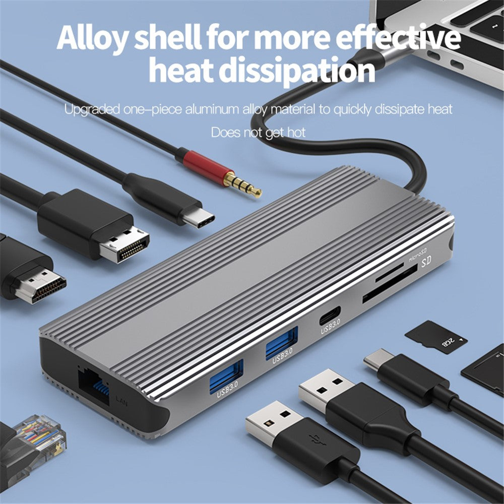 BLUEENDLESS HP105 Type-C Laptop Docking Station 10-in-1 Splitter Multiport USB 3.0 Extension Hub