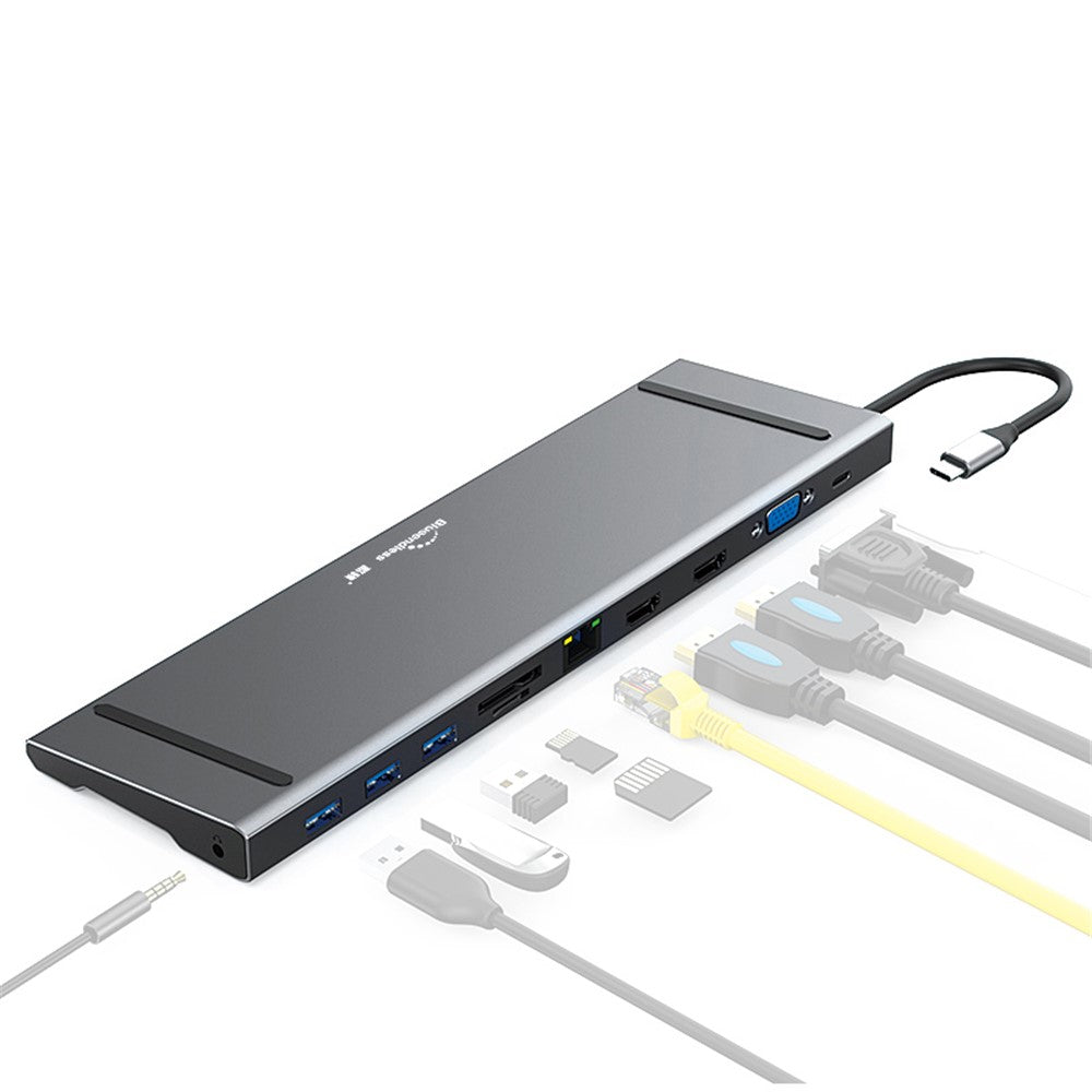 BLUEENDLESS HC1101 Type-C Aluminum Alloy Hub 11-in-1 Docking Station Splitter Dual HD Ports Expander Adapter
