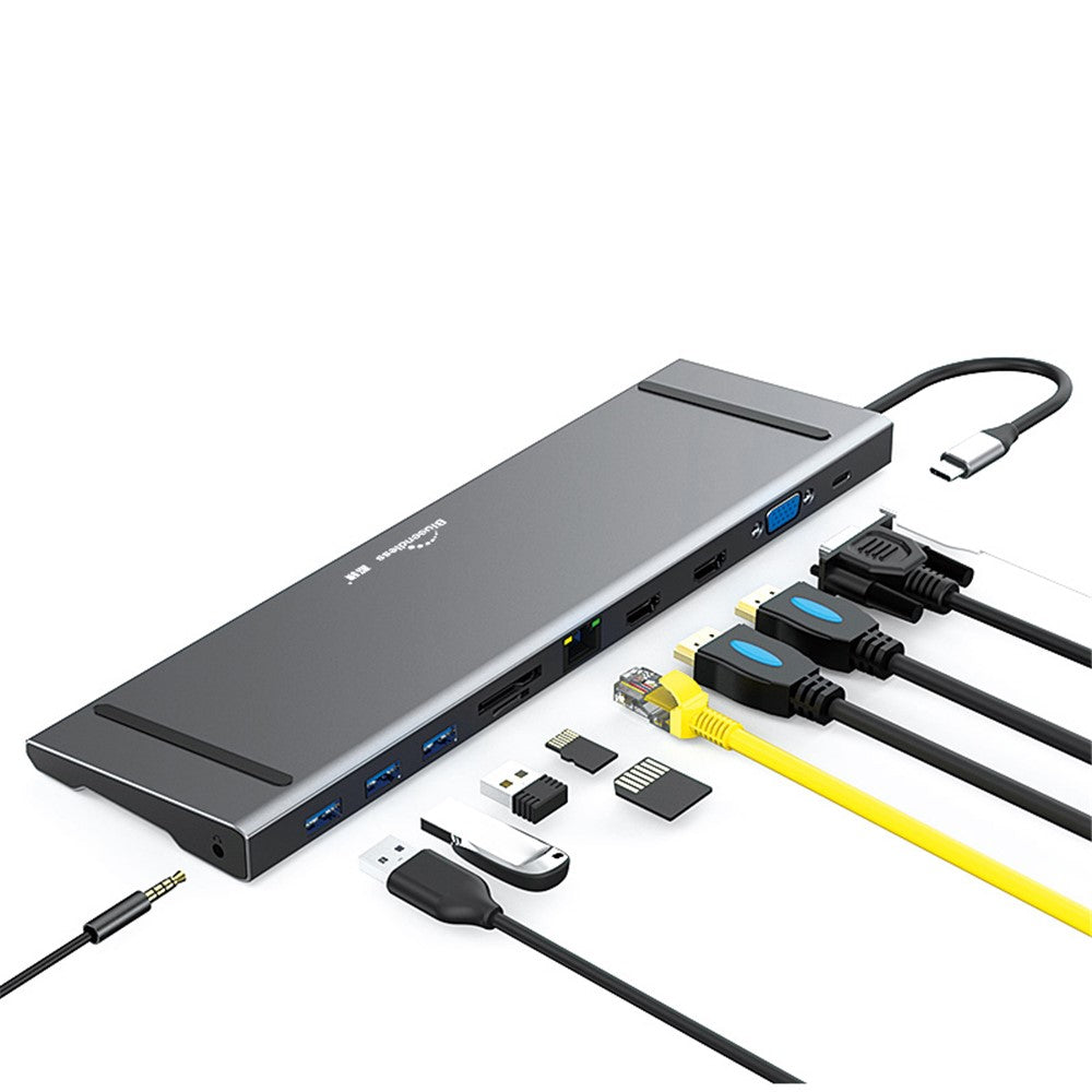 BLUEENDLESS HC1101 Type-C Aluminum Alloy Hub 11-in-1 Docking Station Splitter Dual HD Ports Expander Adapter