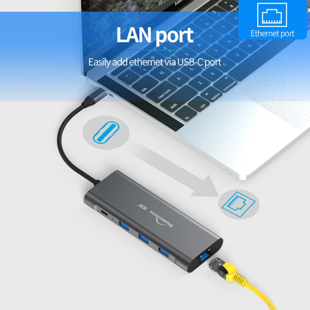 BLUEENDLESS HC901 Type-C Aluminum Alloy Hub 9-in-1 Docking Station Adapter with 100mm Extended Cable