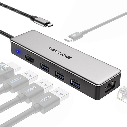 WAVLINK UHP3413 6-in-1 Hub Adapter USB-C Docking Station Support 4K / 100W for MacBook Pro / Air / Thunderbolt 3 / Type-C Devices