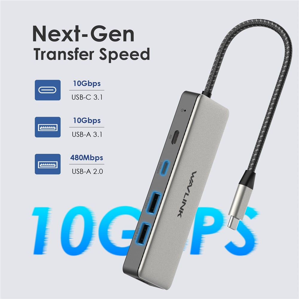 WAVLINK UHP3415 10Gbps Type-C Hub Adapter PD 100W Charging 4K HD Video Multi-Port Converter for MacBook
