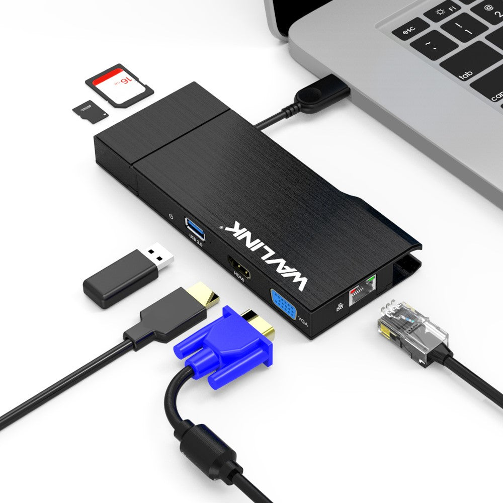 WAVLINK WL-UG39DH2 Dual 2K HD Mini Docking Station USB3.0 to HD / VGA / Gigabit Ethernet Splitter Adapter with Combo Card Reader