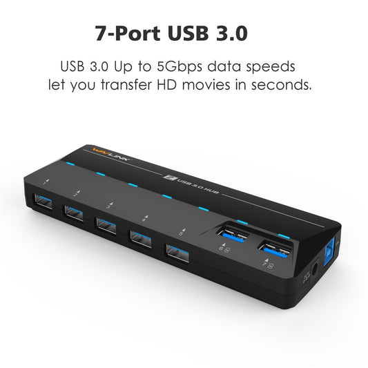 WAVLINK WL-UH3073D SuperSpeed USB3.0 Hub Adapter 7-Port Docking Station with Individual Power Button