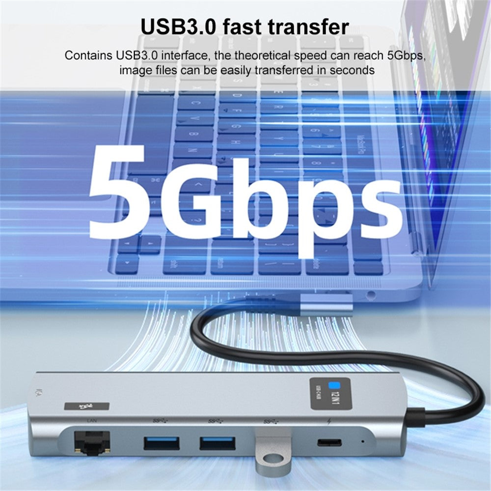 Z261 USB3.1 to PD+USB3.0x3+Type-C+SD / TF+RJ45+3.5mm+DP+HD+VGA 12-in-1 Hub