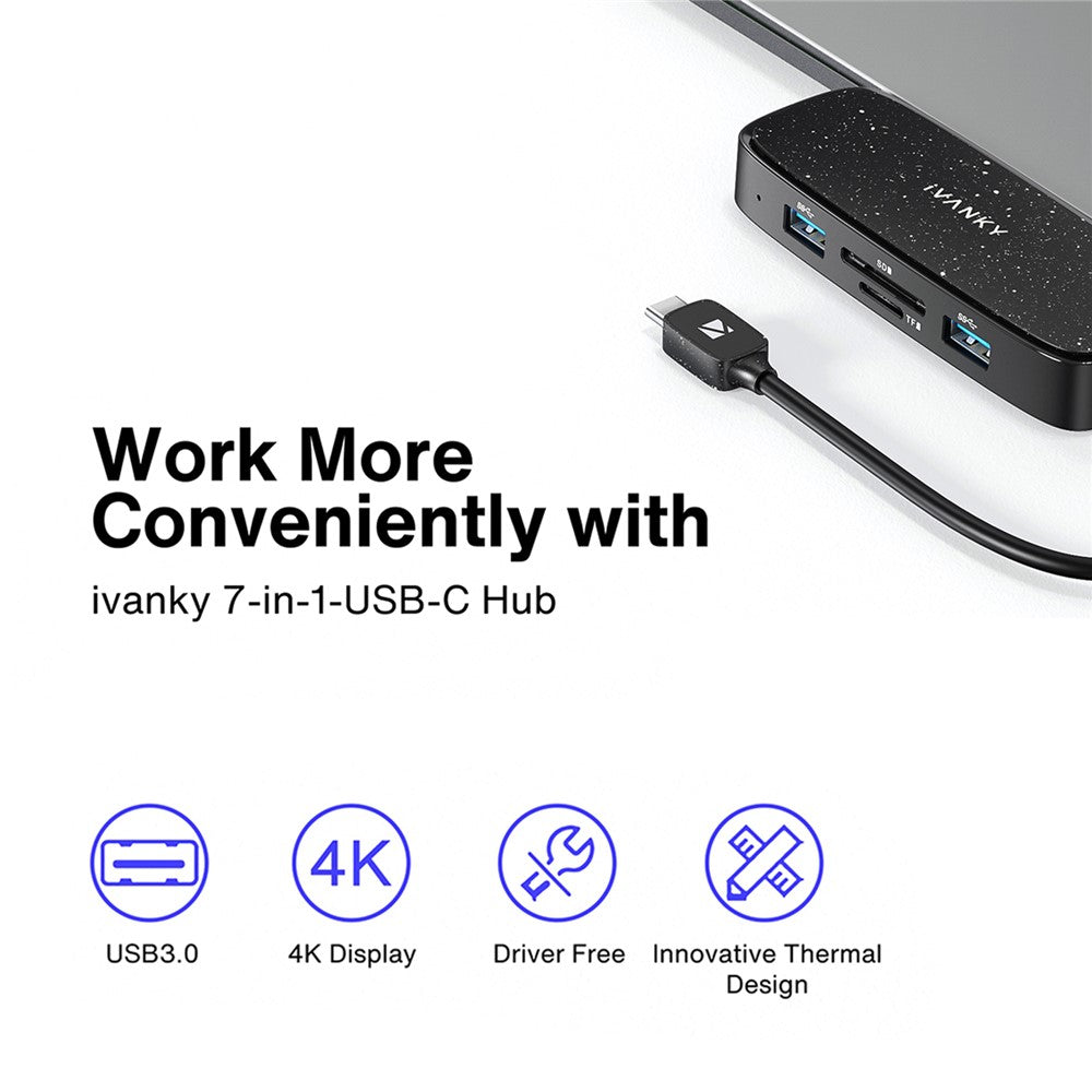 IVANKY VCA03 Type-C Hub Adapter to PD+3xUSB 3.0+HD 4K Output+2 Card Reader Slots