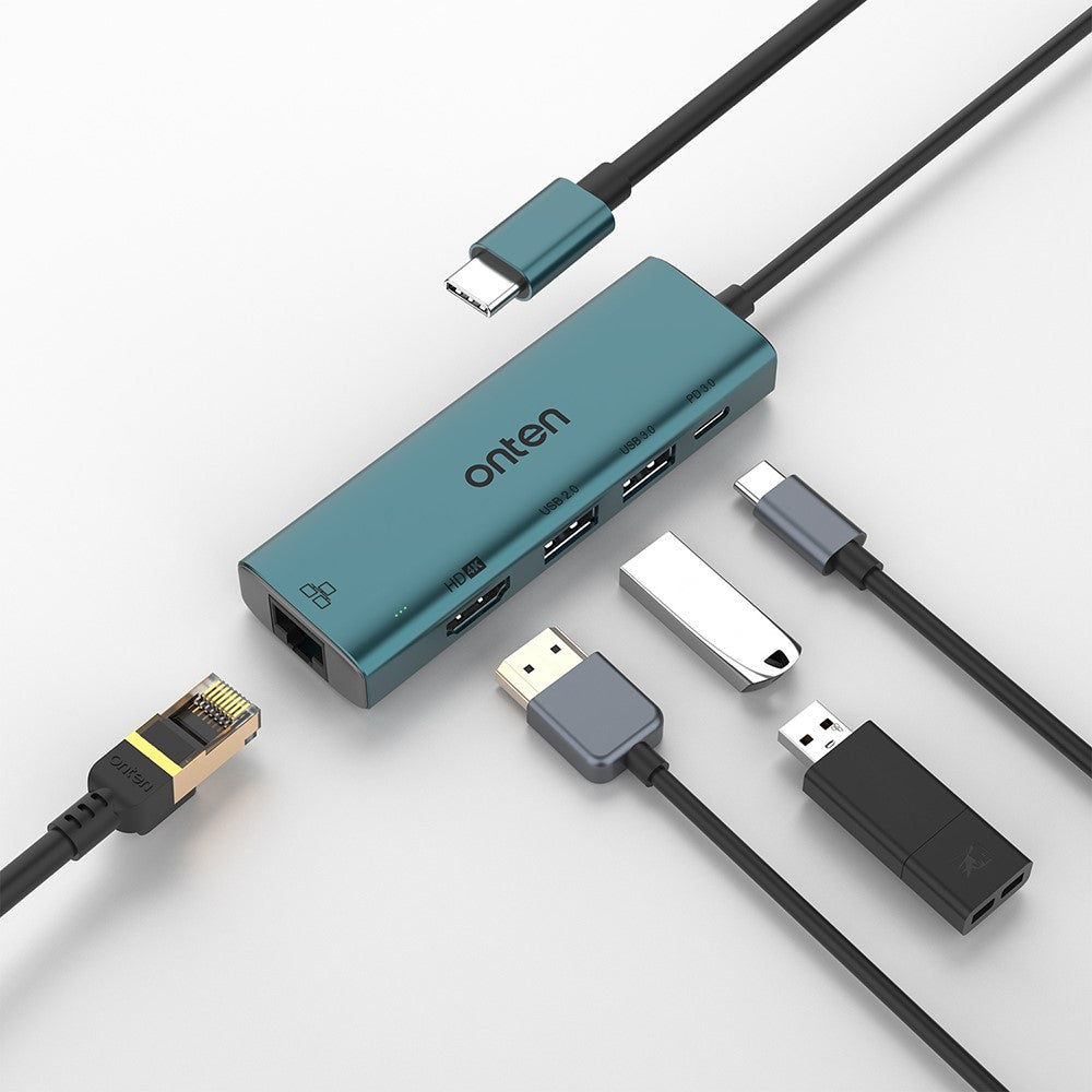 ONTEN UC122 5-in-1 USB-C Hub Multi-Port Adapter USB-C to USB3.0 +USB2.0 Card Slots Adapter
